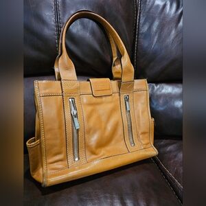 Vtg Michael Kors Leather Tote Satchel Zip Pockets Double Handle Handbag